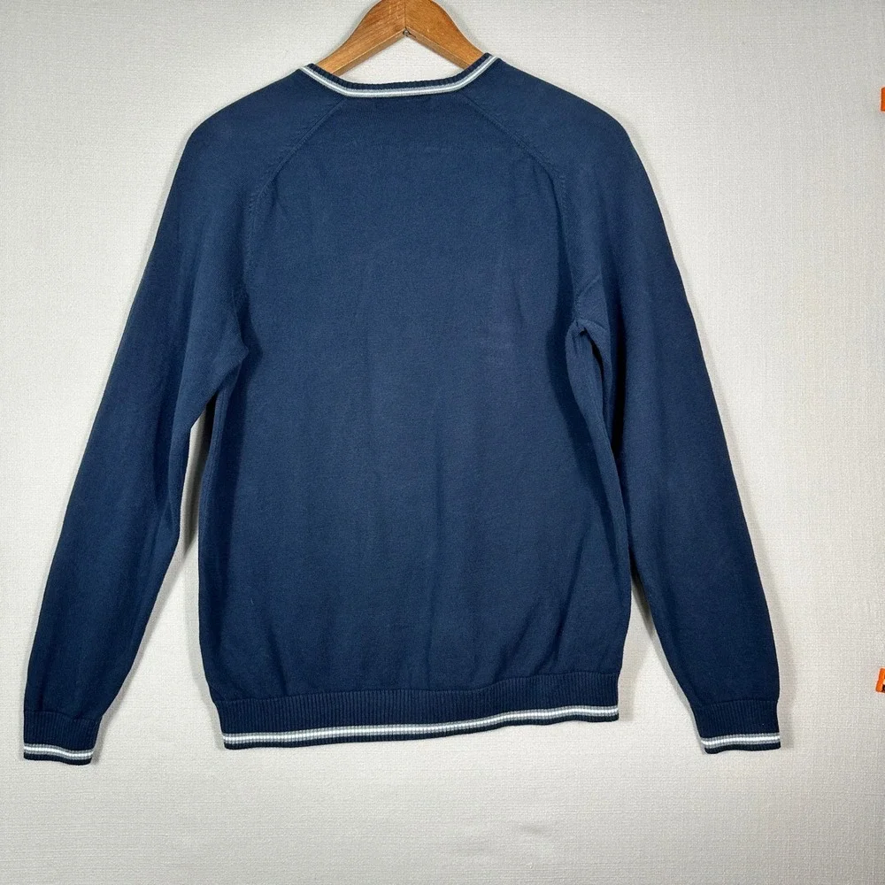 Brooks Brothers Sweater Mens XL Navy Blue V-Neck Cotton Tipped Trim Pullover